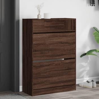 Mueble Zapatero 2 Cajones Abatibles Estantes Organizador Color Gris Sonoma, Roble Sonoma, Blanco, 80x34x116 cm Marrón