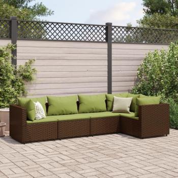 5-Piece Brown Poly Rattan Garden Lounge Set with Cushions