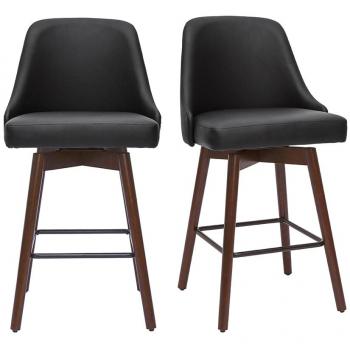 Set de 2 taburetes de cocina giratorios de diseño negros y madera oscura 65 cm