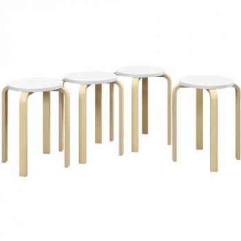 HOMCOM Juego de 4 Taburetes Apilables Multiusos Redondos de Madera, Carga 120 kg, para Salón, Oficina, Dormitorio y Estudio, Dimensiones Ø40x45 cm, Color