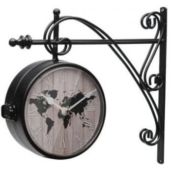 Reloj de Pared Mapamundi de Metal 8 x 27 x 31,5 cm