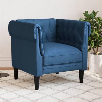 Sillón Chesterfield de tela azul Vidaxl Azul, estilo clásico, tapizado en tela suave de alta calidad, color azul vibrante, estructura robusta de madera, patas de madera elegante, diseño acolchado con botones y brazos curv
