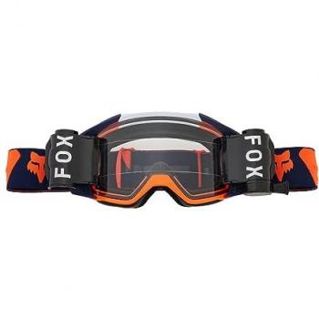 Gafas de Cross Fox Vue Roll Off Azul Marino-Naranja, características: diseño específico para motocross, sistema Roll Off para una visión clara en condiciones de barro, lentes resistentes a impactos, protección UV, marco ligero y ventilación optimiza