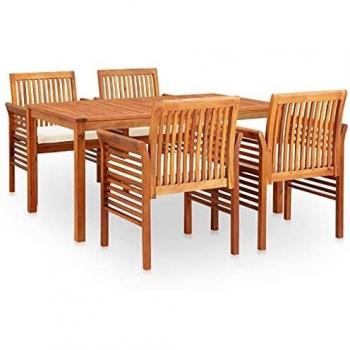 5-Piece Outdoor Dining Set with Cushions, Solid Acacia Wood