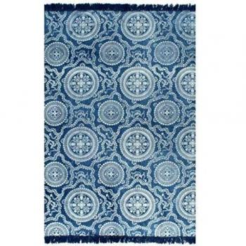 vidaXL Alfombra Algodón Kilim 160x230cm Estampado Azul Decoración Casa Hogar