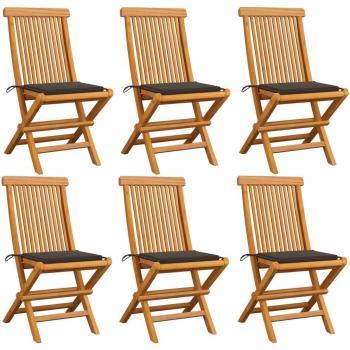 Teak Garden Chairs with Taupe Cushions - Set of 6