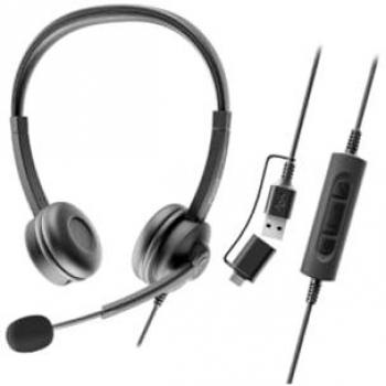 Auriculares Axtel Flow USB-C y USB-A Binaurales Alámbricos con Cancelación de Ruido Diadema Negros