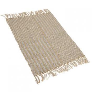 Alfombra de Pasillo Beige de Yute y Algodón 50 x 80 cm Tejida a Mano con Flecos Estilo Boho Adabag