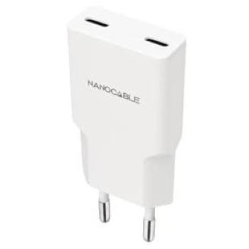Cargador de pared Nanocable 10.10.2026 2xUSB-C PD 25W Blanco - Carga rápida