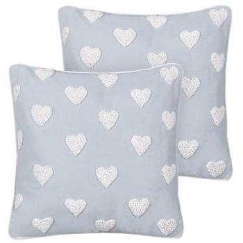 Conjunto de 2 cojines de algodón gris 45 x 45 cm con bordado de corazones Gazania