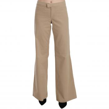 Just Cavalli Cotton Mid Waist Flared Trousers Pants - IT46|XL, Wide Trousers, female, Beige, Size: L Beige Flared Cotton Trousers