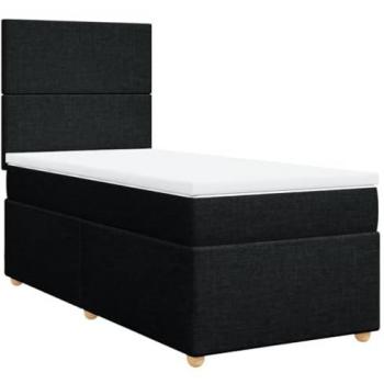 Cama Box Spring con colchón de tela negro 90x190 cm