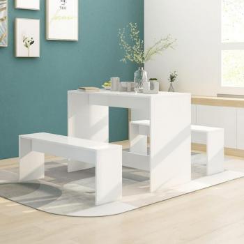 Conjunto de Comedor Jamaica 1 Mesa + 2 Bancos Blanco - Juego de comedor 3 piezas madera contrachapada blanco
