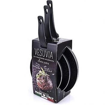Alluflon Vesuvia - Juego de 3 sartenes, aluminio, negro, 20-24-28 cm