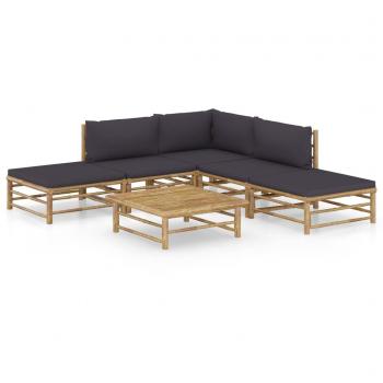 6-Piece Bamboo Garden Lounge Set with Dark Grey Cushions