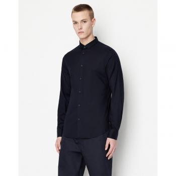 Armani Exchange Men's Slim Fit Logo Embroidered Long Sleeve Shirt - Navy