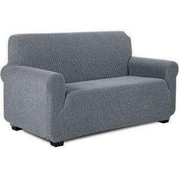 TIANSHU Funda de sofá 2 plazas Tejido Jacquard de poliéster y Elastano Fundas de sofá Suaves duraderas（2 plazas，Gris Claro）