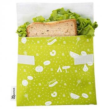 Bolsa Reutilizable Infantil para Merienda en Algodón Orgánico Impermeable en Colores Turquesa Verde y Magenta - Qwetch