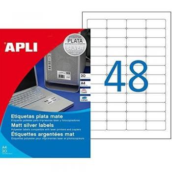 APLI 10066 - Etiquetas, 20 hojas, Plata