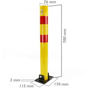 PrimeMatik - Pilona de acero plegable bolardo abatible con cerradura 76x700mm