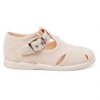 Sandalias Pepitos de Lona Abiertos para Bebé con Hebilla en Color Crudo Talla 18
