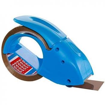 tesapack PACK'N'GO , Dispensador Ergonómico Azul de Cinta de Embalaje Manual para Cinta Adhesiva , Incluye Rollo de Cinta de 50 m x 48 mm