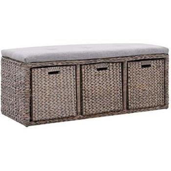 vidaXL Banco 3 Cestas Hierba Marina 105x40x42 cm Gris Taburete Silla Canasto