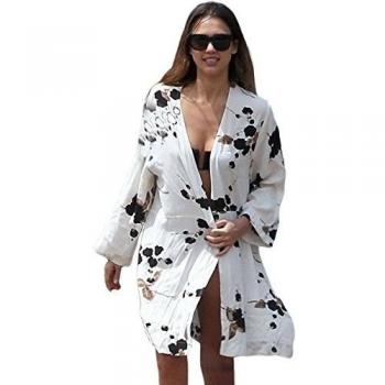 Nueva señoras de flores blanco algodón playa kimono encubrir vestido de verano, talla EU Túnica Kaftan tamaño UK 10 - 12 EU 38 - 40