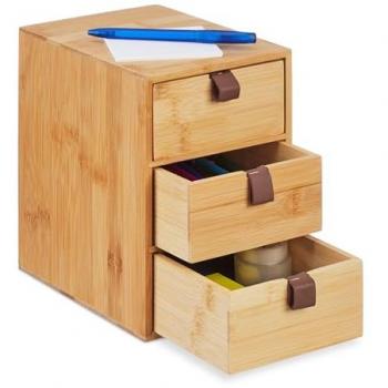 Organizador de Escritorio de Bambú Natural con 3 Cajones, Dimensiones 21 x 15 x 20 cm, Ideal para Oficina y Baño