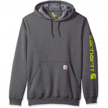 Carhartt Men's Midweight Signature Sleeve Logo Hooded Sweatshirt - Grey - Size: XL - Polycotton Stretchable Fabric