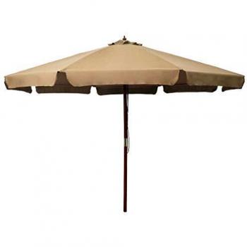 vidaXL Sombrilla de jardín con palo de madera gris topo 330 cm