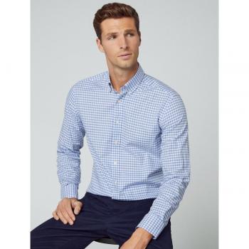 Camisa de hombre slim con estampado de cuadros vichy azul claro