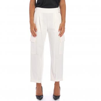 White Cargo Cropped Trousers for Women, Size S