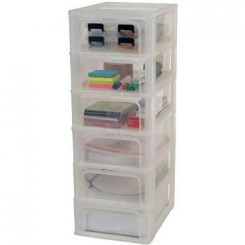 Iris Ohyama, Torre de almacenamiento, organizador, 6 cajones de 7 L, tamaño A4, cajones transparentes, oficina, sala de estar - Organizer Chest OCH-2006 - Blanco