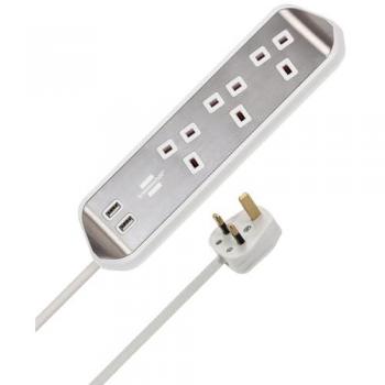 Regleta de enchufes Brennenstuhl Corner 240V, 3 tomas 13A, color blanco, cable de 2m