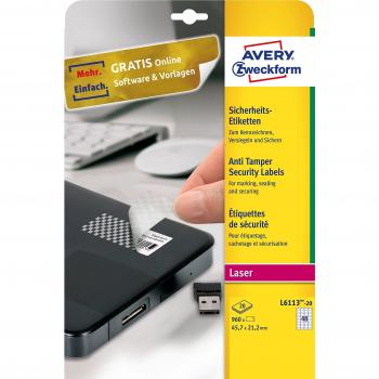 Avery Zweckform Sicherheits-Etiketten L6113-20 45.7 x 21.2 mm - Etiqueta autoadhesiva