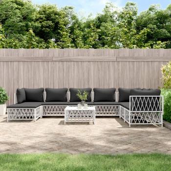 vidaXL 9-Piece White Steel Garden Lounge Set with Cushions