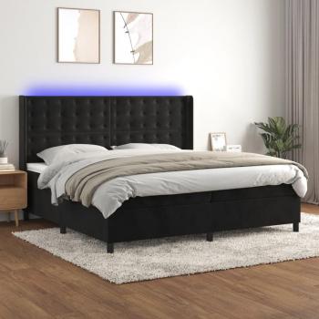 Cama box spring con colchón y LED en terciopelo negro 200x200 cm