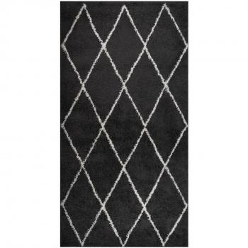Alfombra de pelo largo 80x150 cm color negro, crema y gris antracita para sala de estar, dormitorio y salón