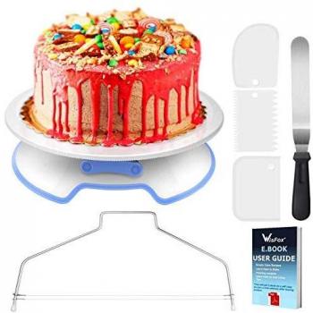 Decoración de Pasteles, WisFox Torta Giratoria con Herramienta de Pastelería, Cortador, Espátula de Formación de Hielo, Scrappers de Pastel