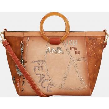 Bolso Anekke Peace & Love Flowers - Bowling con cremallera y detalles de madera