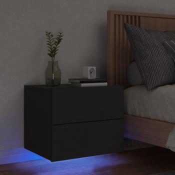 Mesita de noche de pared con luces LED en Blanco, Negro y Roble Sonoma - Mesita para habitación, dormitorio, salón y estudio, mesa auxiliar