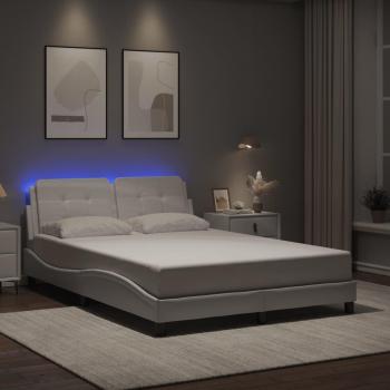 Cama con estructura de cuero sintético blanco 120x200 cm y luces LED