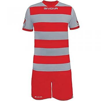 Givova Conjunto de Rugby Camiseta con Pantalones Cortos Gris/Rojo, Kit Rugby, Gris Claro/Rojo, Talla L