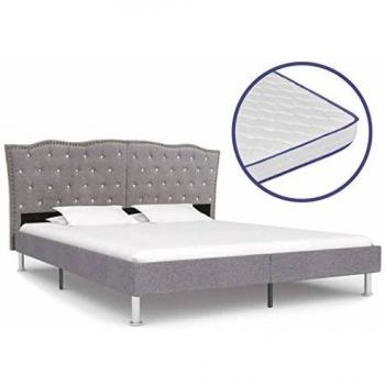 vidaXL Cama con Colchón Viscoelástico de Tela Mobiliario Descanso Decoración Atractiva Elegante Dormitorio Robusta Duradera Gris Clara 180x200cm