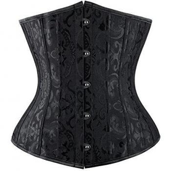 Charmian Women's Double Heavy Spiral Steel Boned Underbust Waist Cincher corsé Black Small