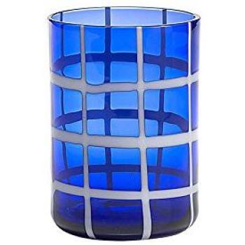 Juego de 6 vasos de vidrio soplado azul, 35 cl - Vasos artesanales con decoración blanca, aptos para lavavajillas