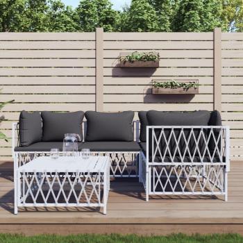 vidaXL 5-Piece White Steel Garden Lounge Set with Cushions