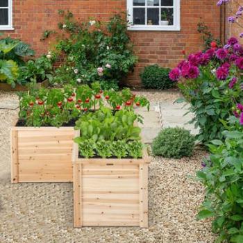 24-Inch L-Shaped Wooden Raised Garden Bed with Open-Ended Base