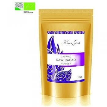 Organic Raw Arriba Criollo Cacao Powder by Aluna Gena - 100g - Premium Quality & Sustainably Grown Beans from David Wolfe's Ecuadorian Cacao Plantation. Certified by The Organic Farmers & Growers.